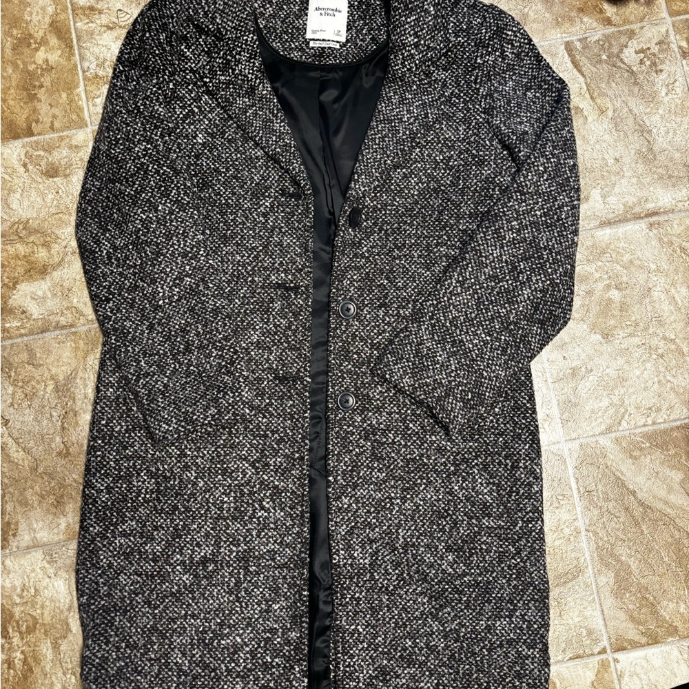 Abercrombie & Fitch Black and White Textured Dad Coat